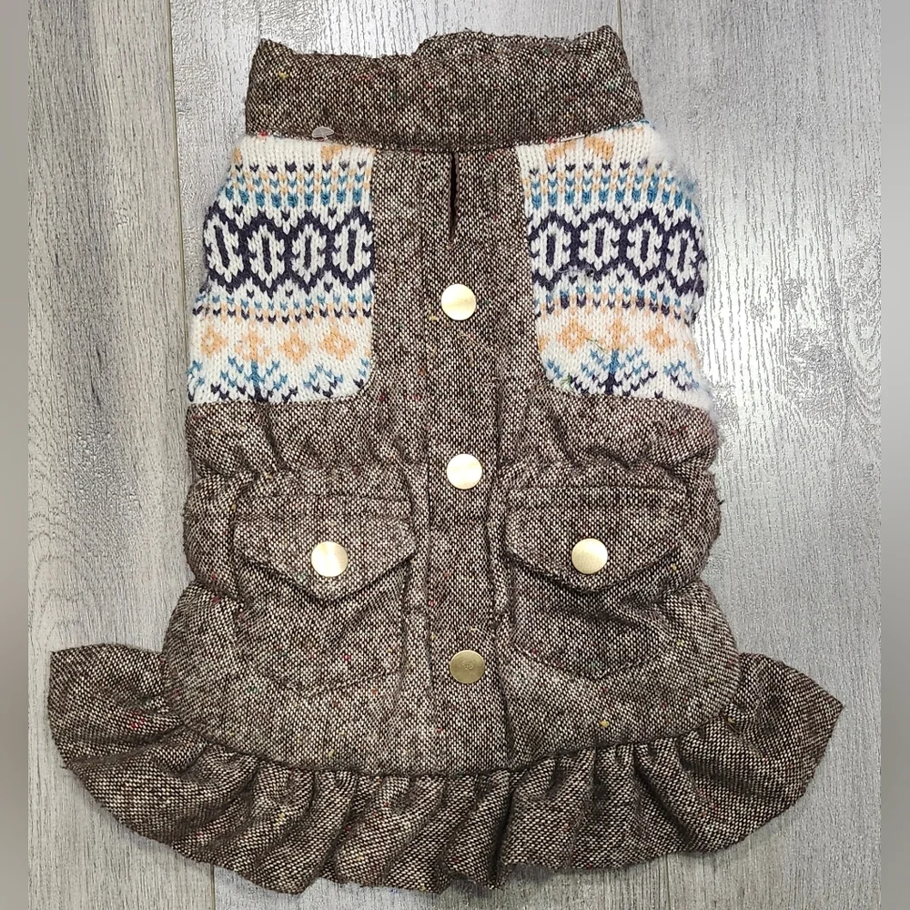 Bond & Co. Puffy Insulated Brown Tweed Dog Vest Jacket Coat Size Small